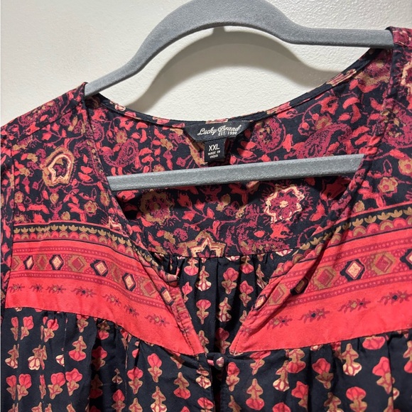 LUCKY BRAND • Women’s Mix Printed Cloth Button Cover Henley Boho Floral Blouse - Picture 4 of 6